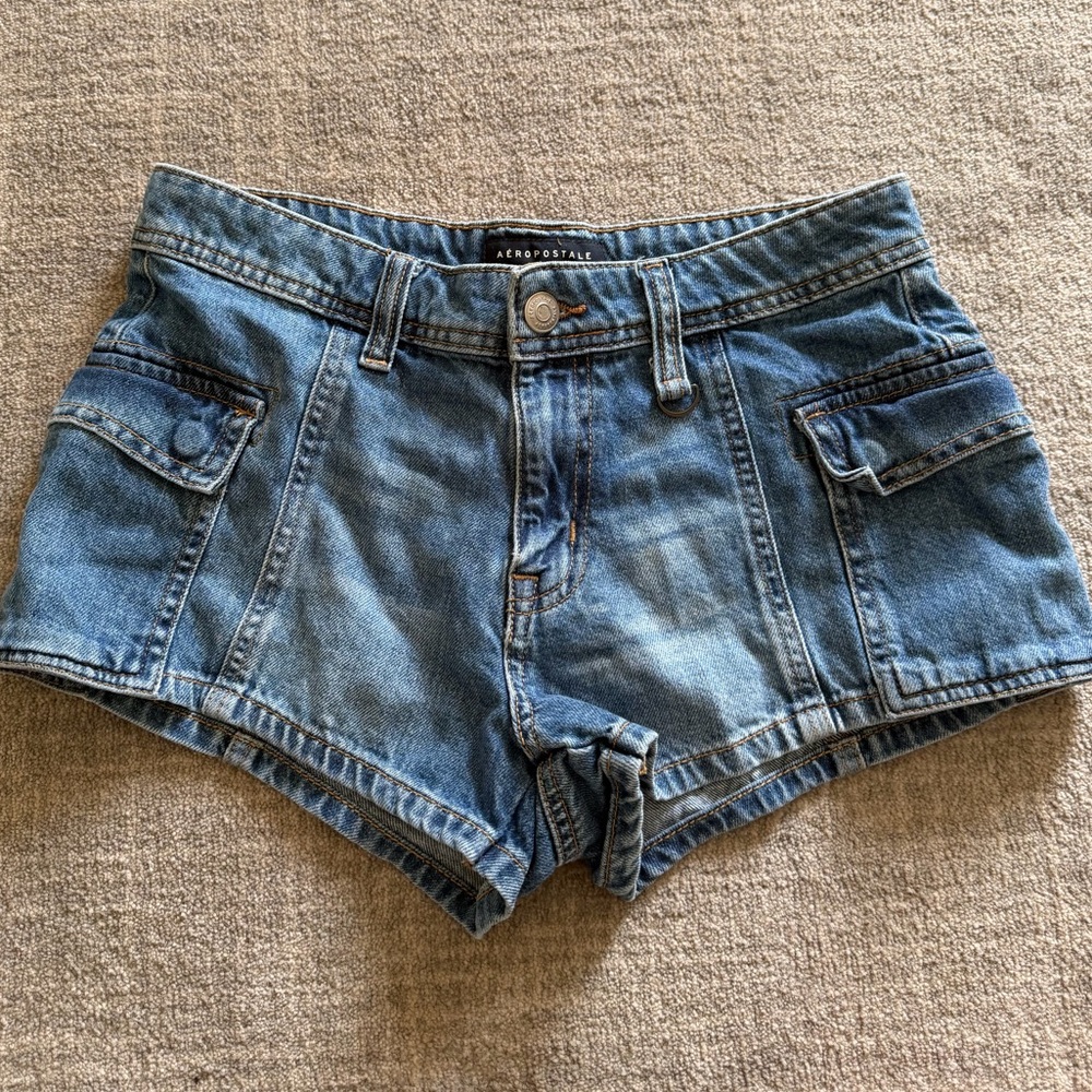 Aeropostale Denim Mid Rise Shorty Shorts - Women's